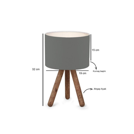 Modern Natural Wood Lamp With Cylindrical Head, Gray Fabric