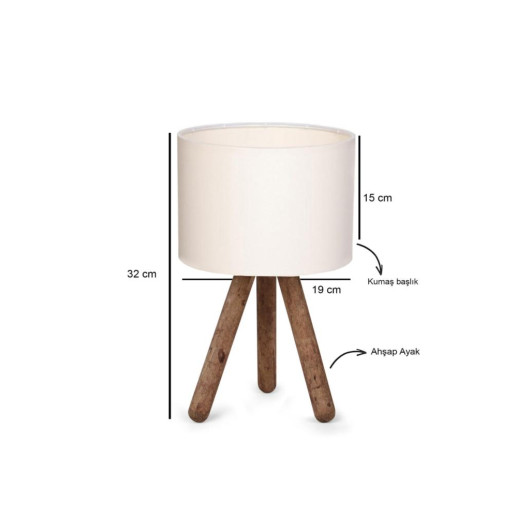 Modern Natural Wood Lamp With A Cream Cylindrical Head And Fabric
