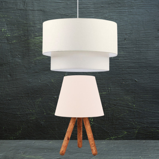 Chandelier And Tripod Wooden Leg Lampshade Double Set