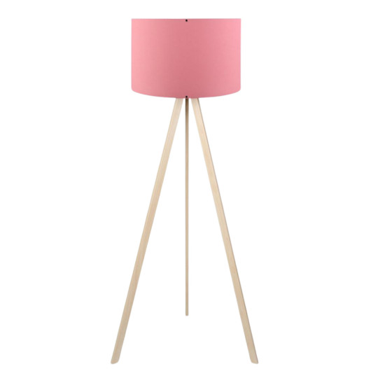 Wooden Cream Three Legged Floor Lamp Pink Fabric Headboard Corner Lamp