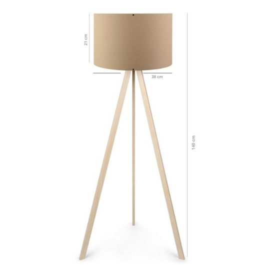 Wooden Cream Three Legged Tripod Floor Lamp Fabric Headboard Corner Lamp