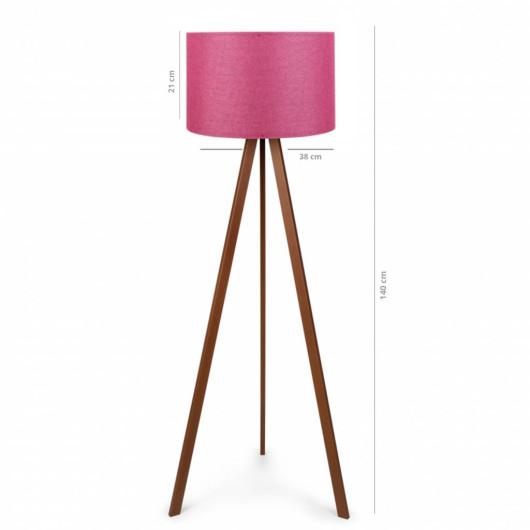 Practical Wooden Three Legged Floor Lamp Fuchsia Fabric Head