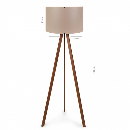 Practical Wooden Three Legged Floor Lamp Brown Fabric Head