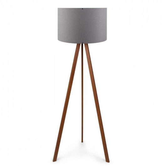 Practical Wooden Three Legged Tripod Floor Lamp Gray Fabric Head Corner Lamp