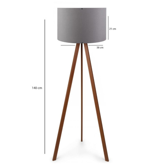 Practical Wooden Three Legged Tripod Floor Lamp Gray Fabric Head Corner Lamp