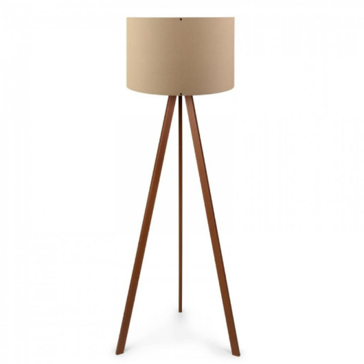 Wooden Three Legged Tripod Floor Lamp Brown Fabric Headboard Corner Lamp