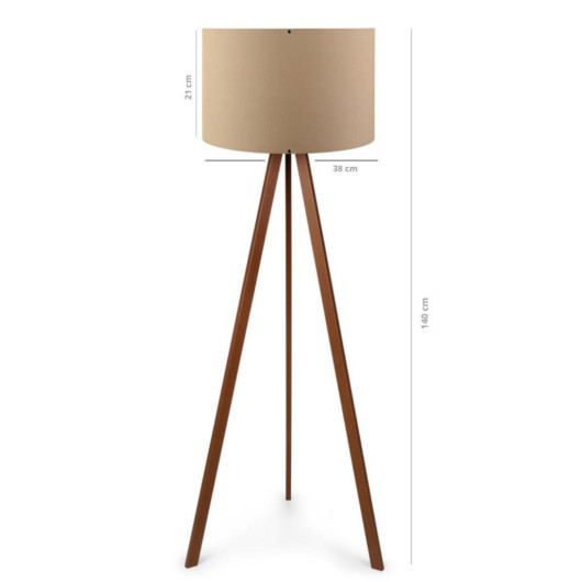 Wooden Three Legged Tripod Floor Lamp Brown Fabric Headboard Corner Lamp