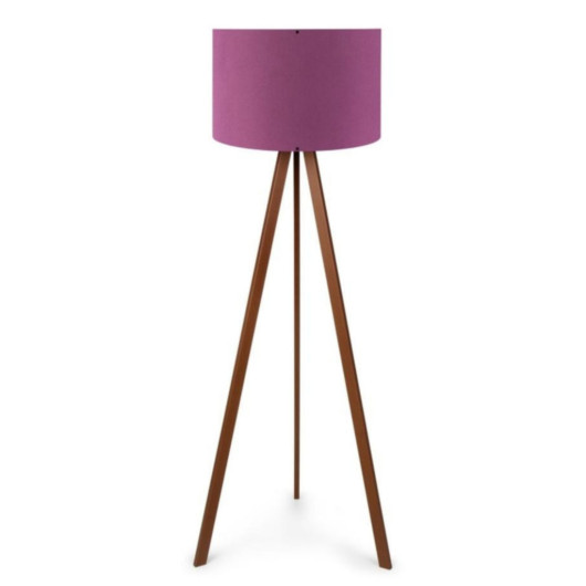 Wooden Three Legged Tripod Floor Lamp Purple Fabric Headboard Corner Lamp