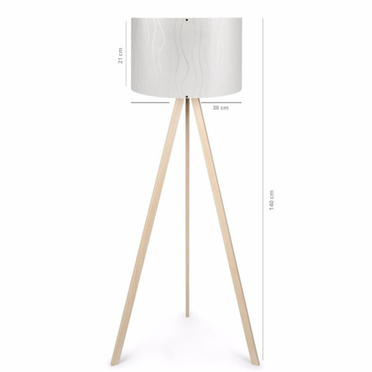 Practical Cream Wooden Three Legged Floor Lamp Wave Patterned Pvc Head