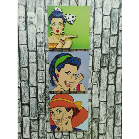 Retro Time Pretty Woman Embossed Printed 3 Piece Painting