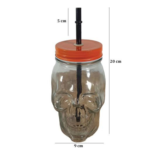 San Miguel Skull Jar With Straw Glass 450 Ml Transparent