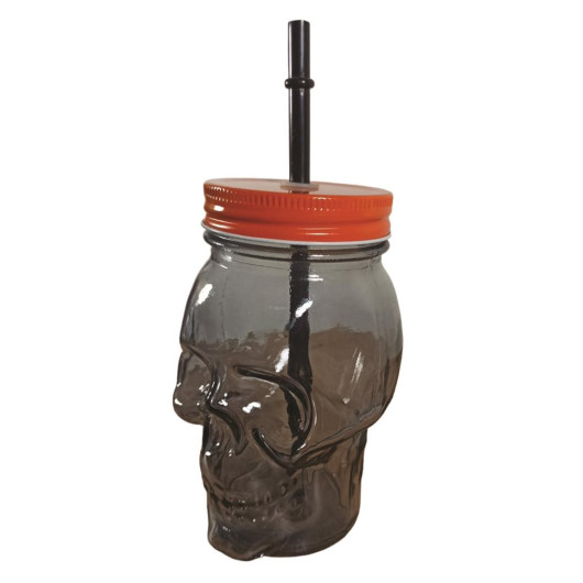 Skull Jar Glass With Straw 450 Ml Black