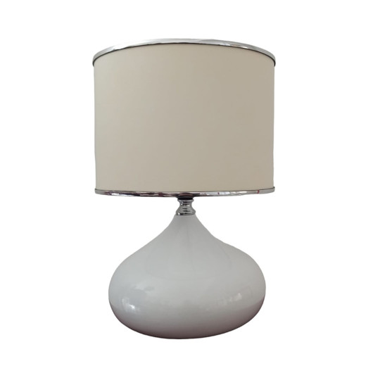 White Desk Lamp With Cream Head And Silver Ribbon