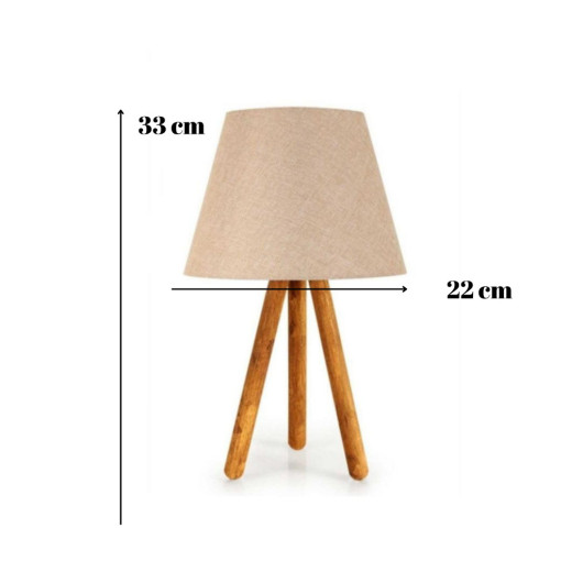 Wooden Lamp With Three Legs And A Beige Head