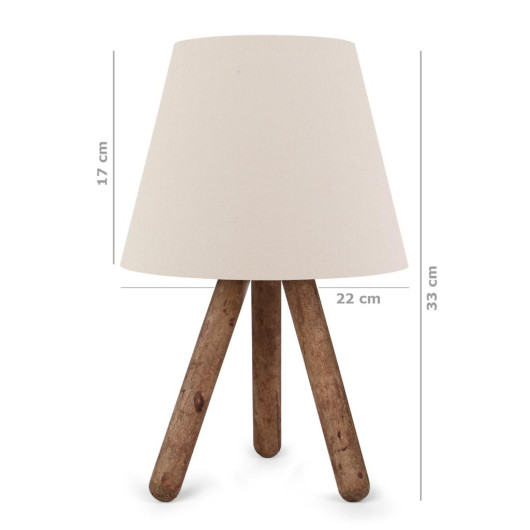 Wooden Lamp With Three Legs And A Cream Fabric Head