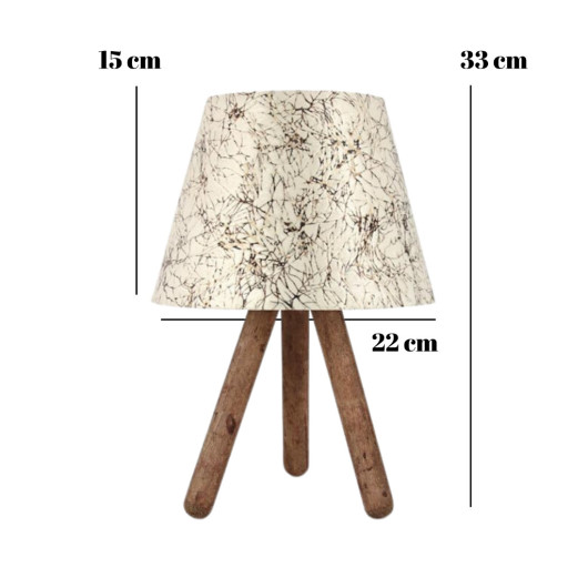Wooden Lamp With Three Legs And A Fabric Head With A Marble Pattern