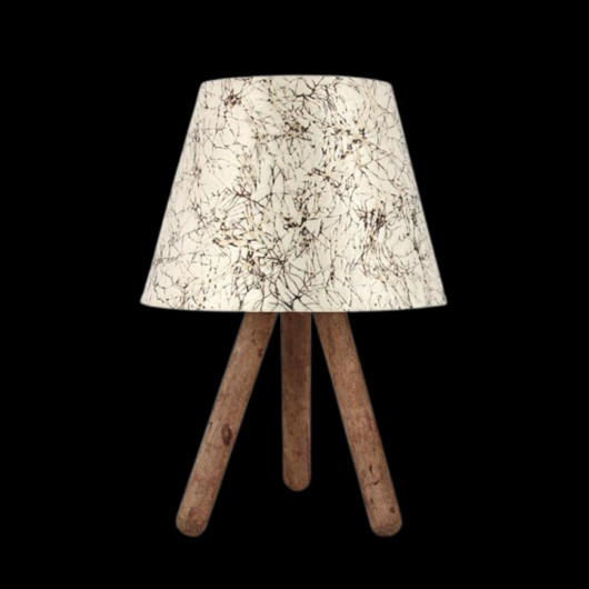 Wooden Lamp With Three Legs And A Fabric Head With A Marble Pattern