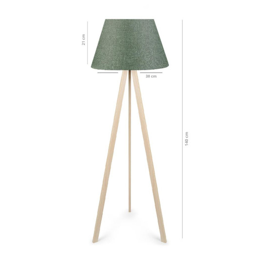 Three Legged Wooden Floor Lamp Conical Head Khaki Green