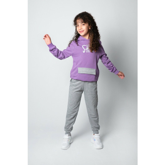 3 10 Years Old Girl Hooded Bottom Top Set Purple