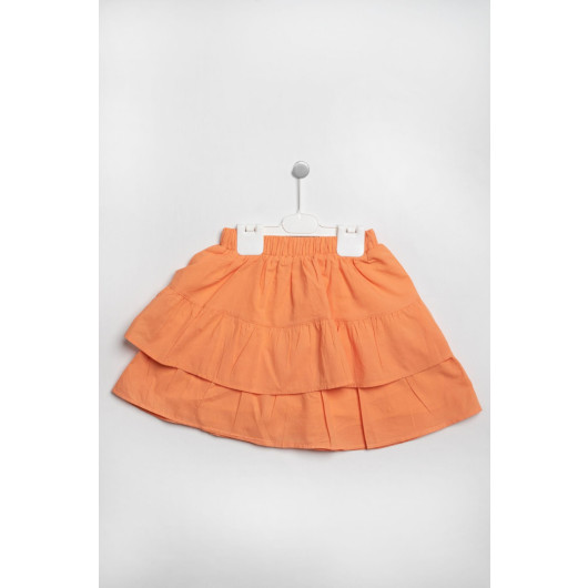 3 6 Years Old Girl Crew Neck Skirt Suit Orange