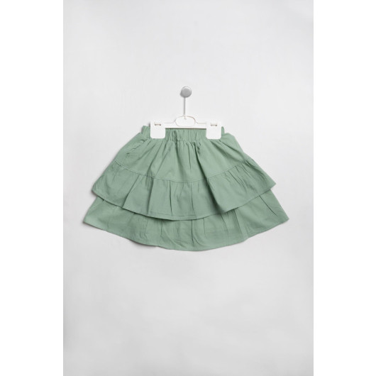 3 6 Years Old Girl Crew Neck Skirt Suit Green