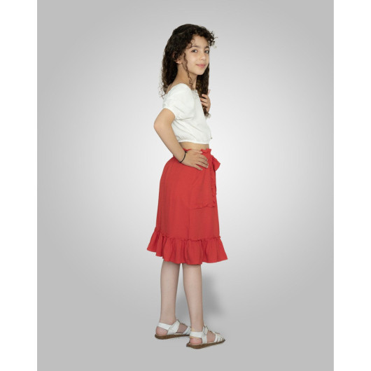 5 8 Years Old Girl Square Collar Skirt Suit Red