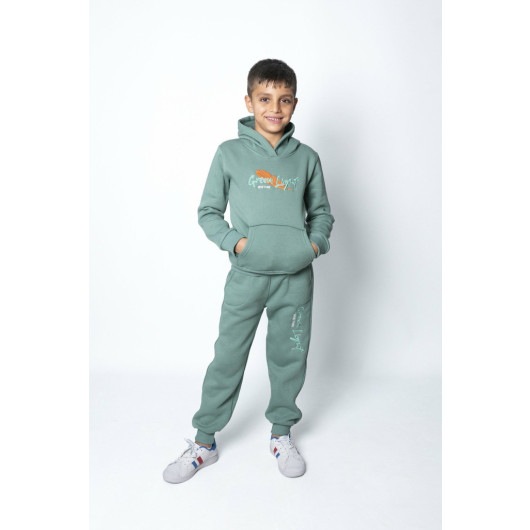 6 12 Years Old Green Light Embroidered Boy Double Suit