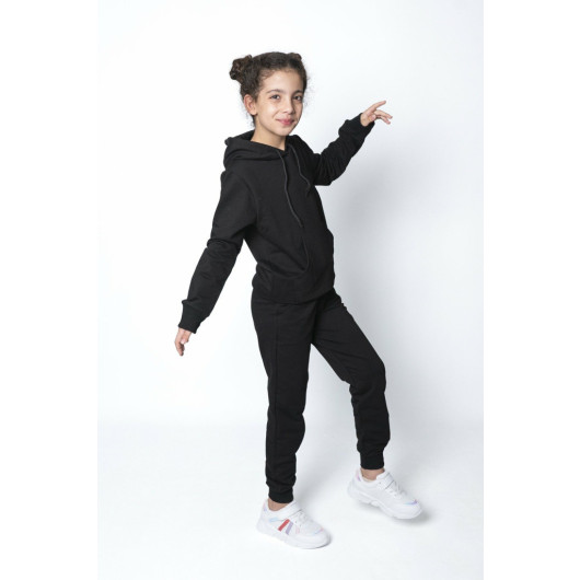 9 16 Years Old Hooded Tracksuit Set Black