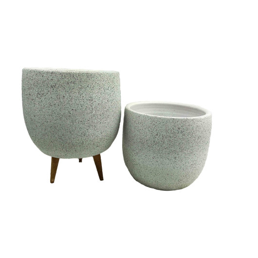 Home Decoration Accessory White Granite Soil Flower Pot Set Of Two Without Stands