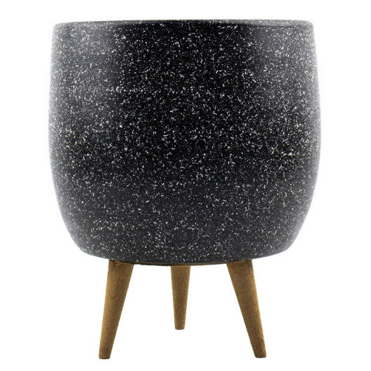 Accessory Black Granite Soil Pot Planter Living Room Flower Pot With 3 Legs
