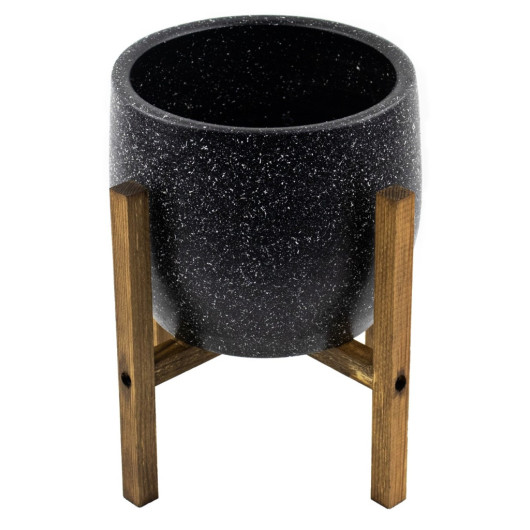 Black Granite Clay Pot Planter Living Room Flower Pot With 4 Legs