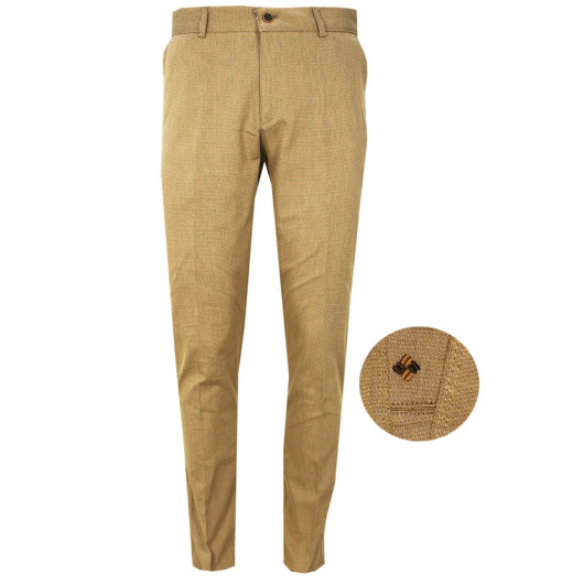 Erkek Buğday Rengi Klasik Kesim Keten Pantolon
