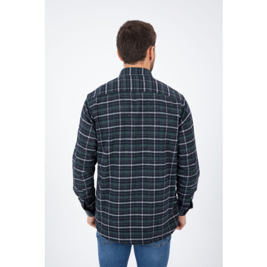 Varetta Mens Anthracite Green Checkered Winter Pocketed Long Sleeve Classic Cut Shirt