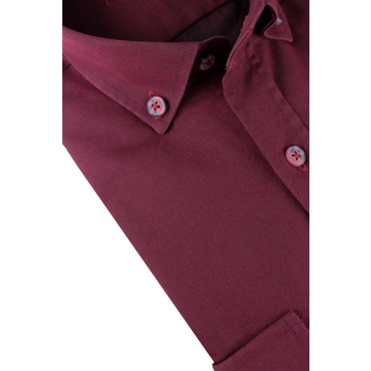 Varetta Mens Burgundy Lycra Double Pocket Plain Classic Cut Long Sleeve Denim Shirt