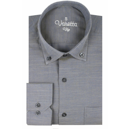 Varetta Mens Smoked Plain Long Sleeve Cotton Linen Effect Collar Buttoned Shirt