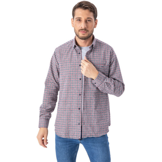 Varetta Mens Gray Checkered Winter Pocketed Long Sleeve Classic Cut Shirt
