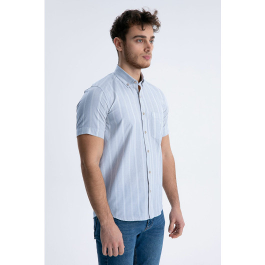 Varetta Mens Gray Short Sleeve Striped Summer Shirt