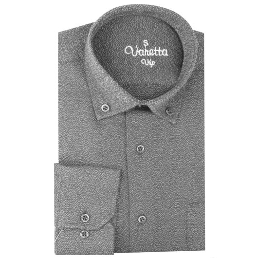 Varetta Mens Gray Sanded Winter Classic Cut Collar Buttoned Shirt With Pockets