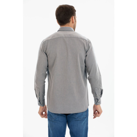 Varetta Mens Gray Lycra Double Pocket Plain Classic Cut Long Sleeve Denim Shirt