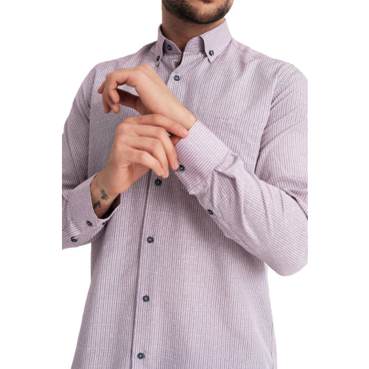 Varetta Mens Dusty Rose Checkered Long Sleeve Shirt With Pockets