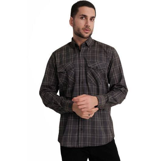 Varetta Mens Brown Double Pocket Long Sleeve Shirt
