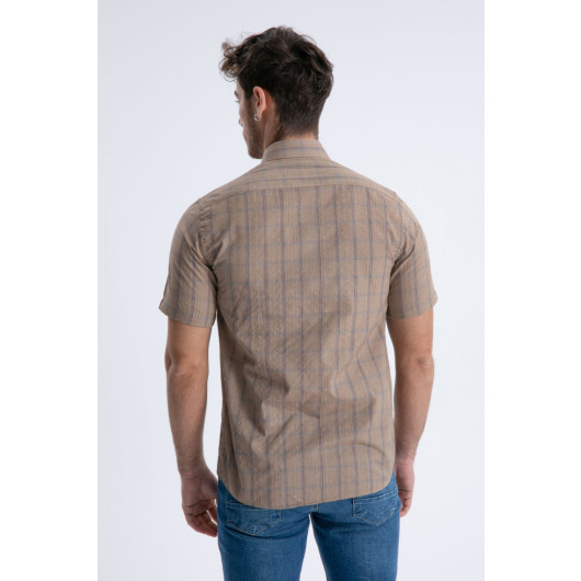 Varetta Mens Brown Seersucker Short Sleeve Shirt