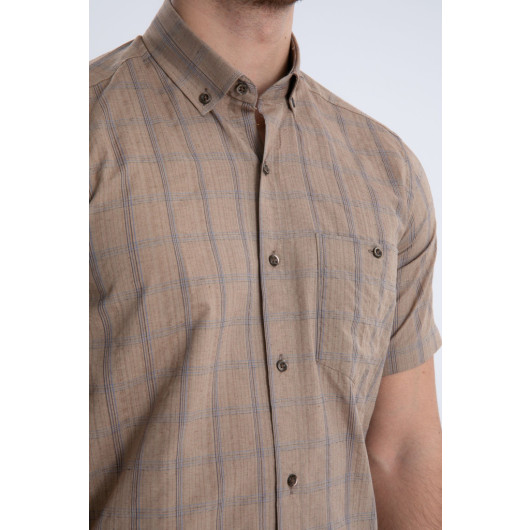 Varetta Mens Brown Seersucker Short Sleeve Shirt