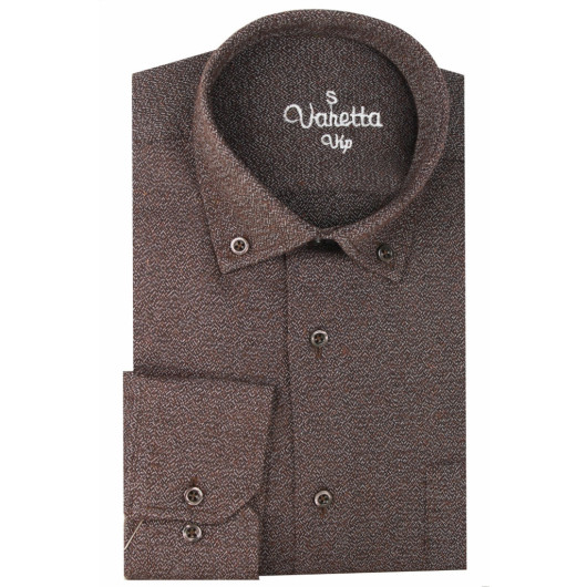 Varetta Mens Brown Sanded Winter Classic Cut Collar Buttoned Shirt With Pockets