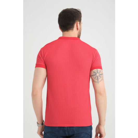 Varetta Mens Red Polo Neck Cotton Waffle Tshirt
