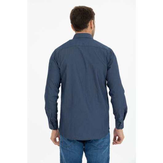 Varetta Mens Denim Blue Lycra Double Pocket Plain Classic Cut Long Sleeve Denim Shirt