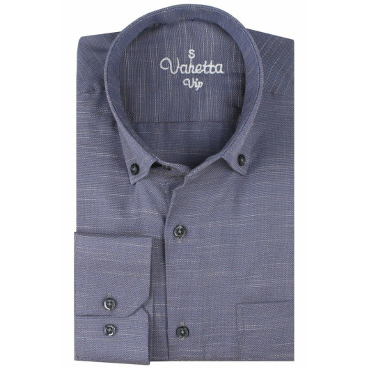 Varetta Mens Dark Purple Plain Long Sleeve Cotton Linen Effect Collar Buttoned Shirt