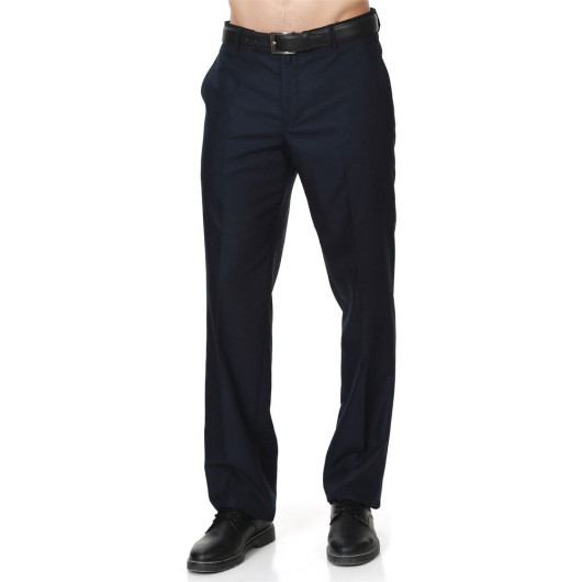 Varetta Mens Navy Blue Polyviscon Fabric Trousers