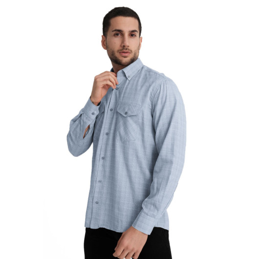 Varetta Mens Blue Double Pocket Long Sleeve Shirt
