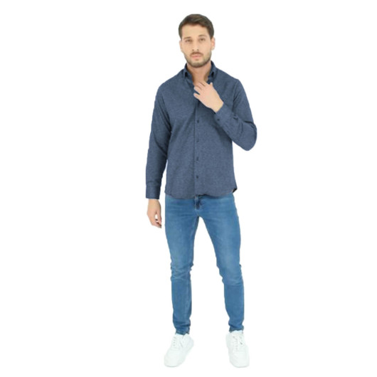 Varetta Mens Blue Sanded Winter Classic Cut Collar Buttoned Shirt With Pockets